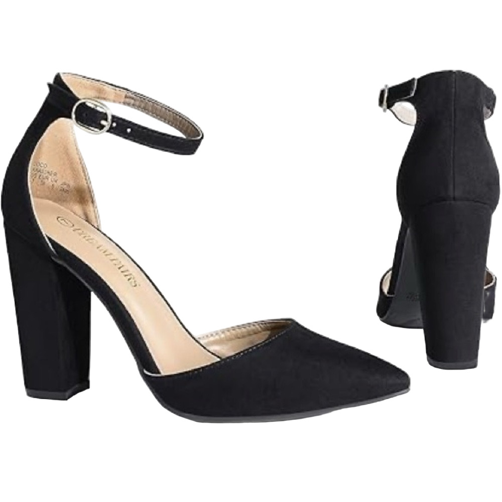 👠 Black Pointed-Toe Heels with Ankle Strap | Size 7